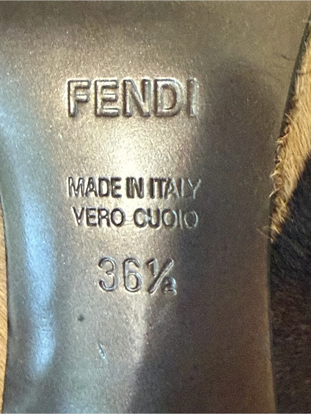 Fendi Calfhair Zebra Peep-Toe Heel, Gold Flagship Emblem, 36.5, some balding - Picture 15 of 16